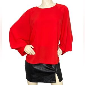NINE WEST Red Scoop Neck Long Dolman Balloon Sleeve Relaxes Fit Blouse Top, XL